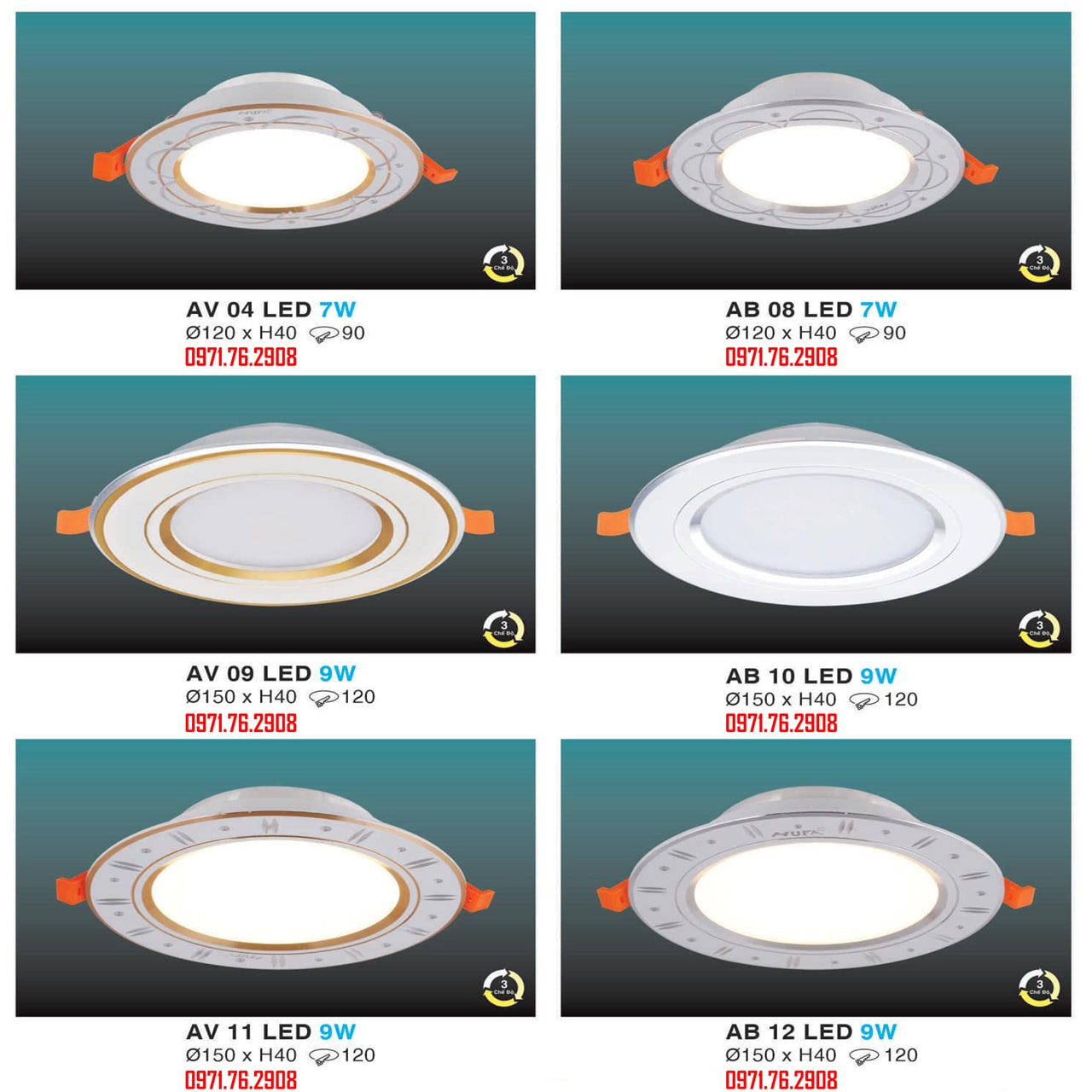 LED ÂM TRẦN VIỀN VÀNG BẠC 3 CHẾ ĐỘ HUFA