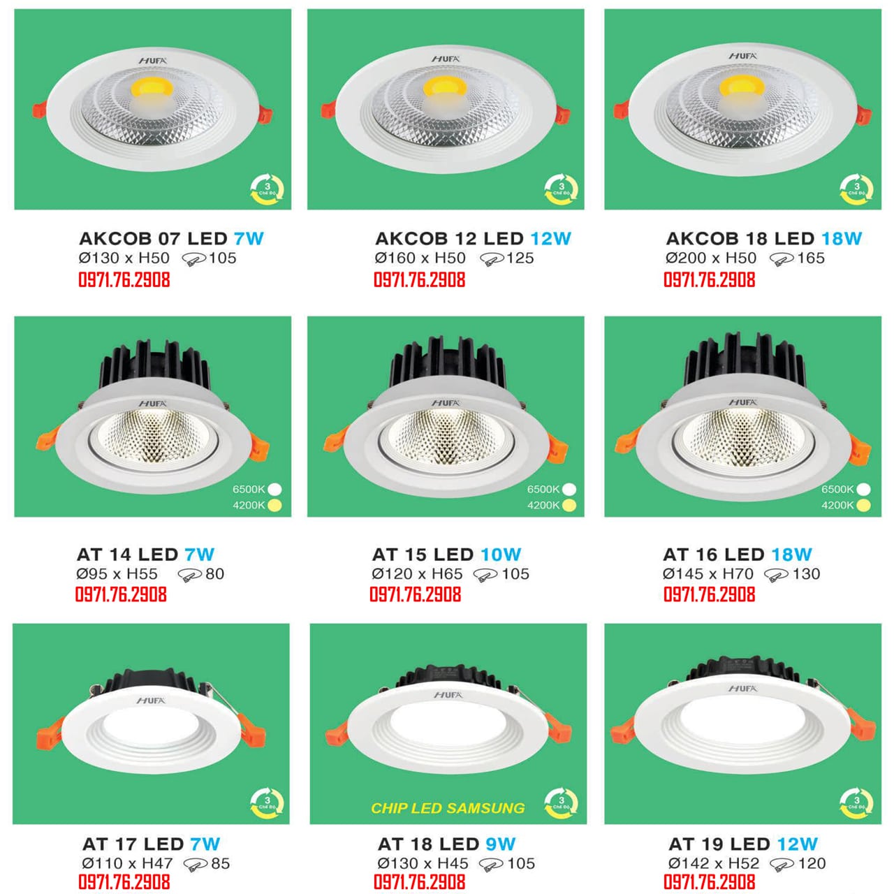 LED ÂM TRẦN 3 CHẾ ĐỘ HUFA