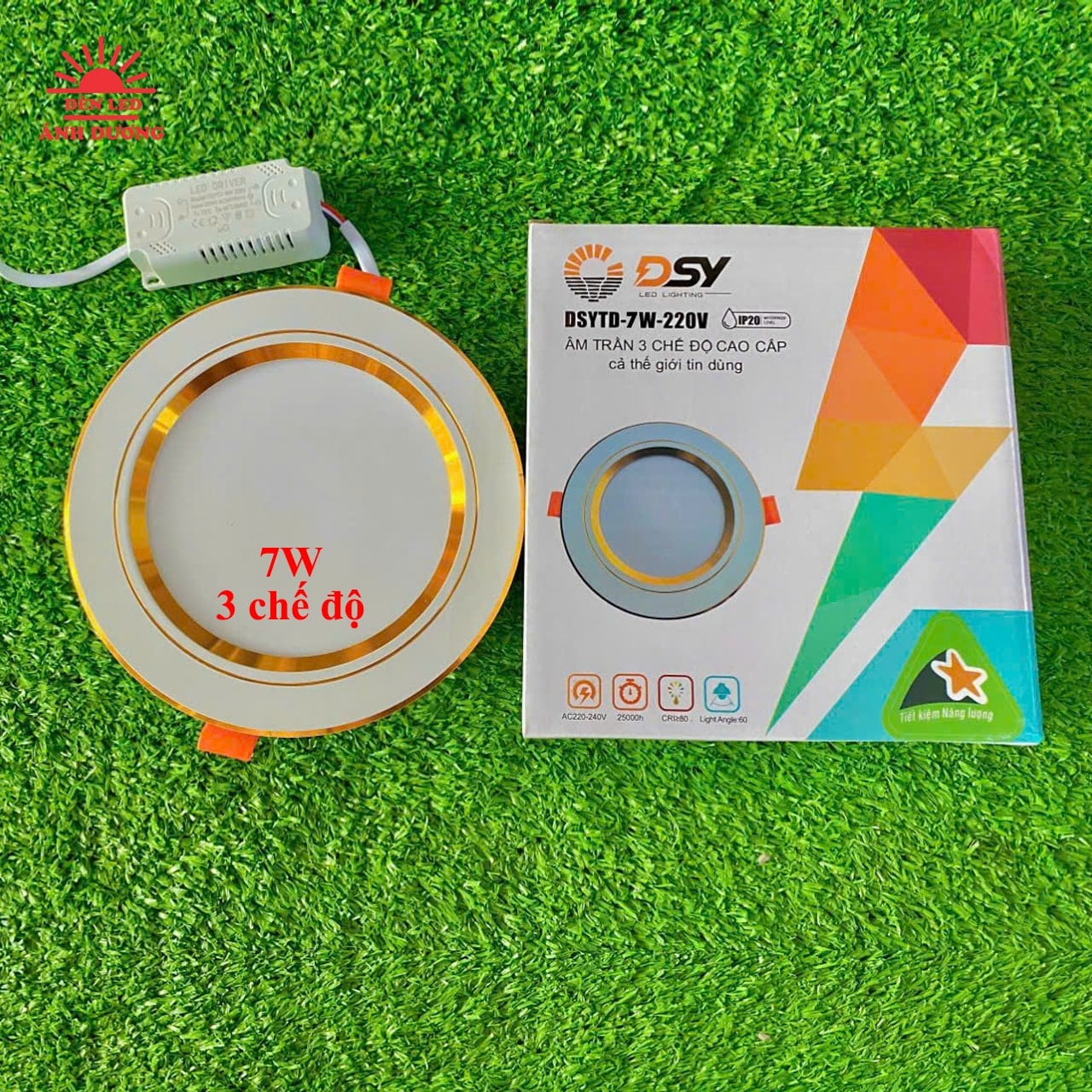 Đèn LED âm trần 3 chế độ 7w viền vàng